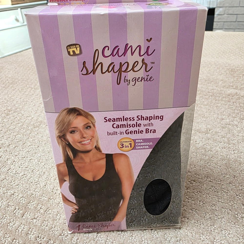 Genie Cami Shaper Women 2X Black Seamless 3-in-1 Bra Camisole Tank, EUC